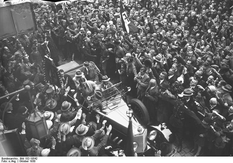 Adolf Hitler arriving at the Haus Elephant in Weimar, with Schreck, Hess, Dietrich and Hermann Esser